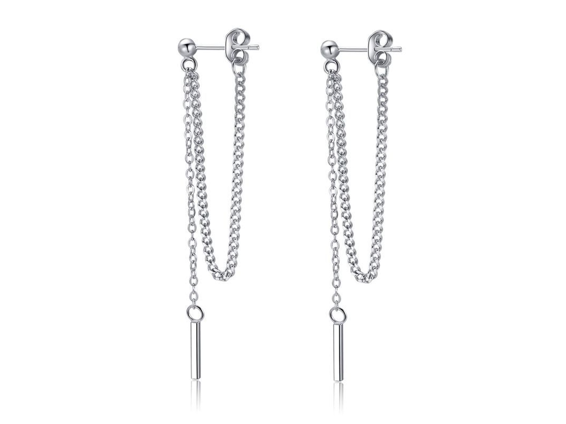 2026-aretes Colgantes De Prata Esterlina 925 Para Mulheres, Meninas E Adolescentes Com Barra E Corrente Leve