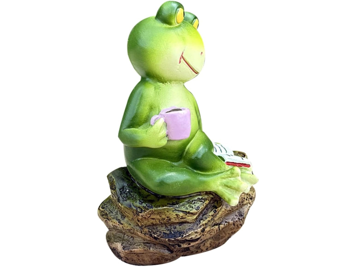 Estátua de Sapo Curado Bebendo Café, Feita de Resina, e Às Intempéries, para Jardim, Pátio e Espaços Aconchegantes como CHABERLU