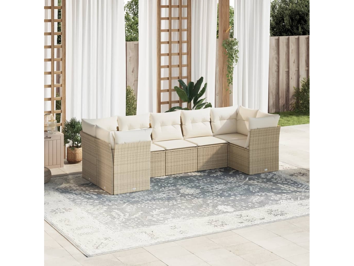 Vidaxl 7 Pcs Conjunto de Sofás P/ Jardim com Almofadões Vime Pe Bege