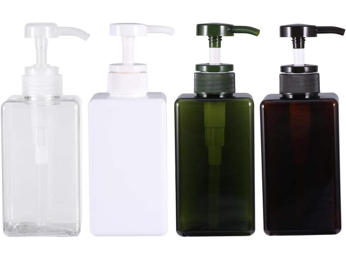 Nuobesty De 4 Frascos Vazios Quadrados Multicoloridos De 450ml Com Bomba Dosadora Para Shampoo E Gel De Banho