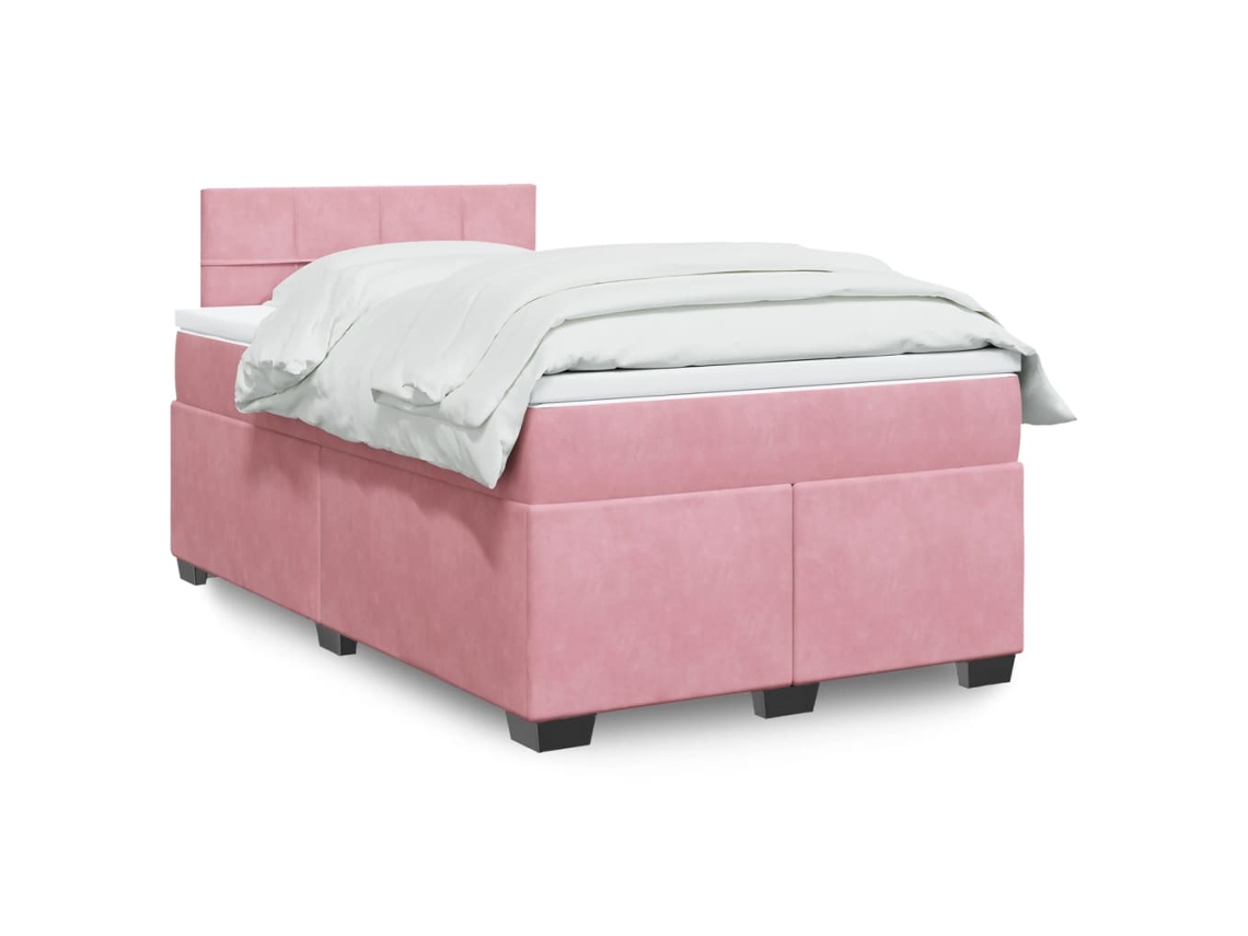 Vidaxl Cama Boxspring Com Colchão 120x200 Cm Veludo Rosa