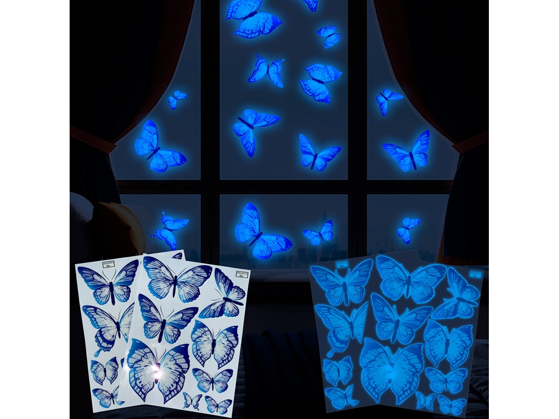 Lurelia Adesivo 3d Borboleta Folhas Pvc Autoadesivo Impermeável Removível 1 Folha 15x20 Cm Quarto Sala Escritório