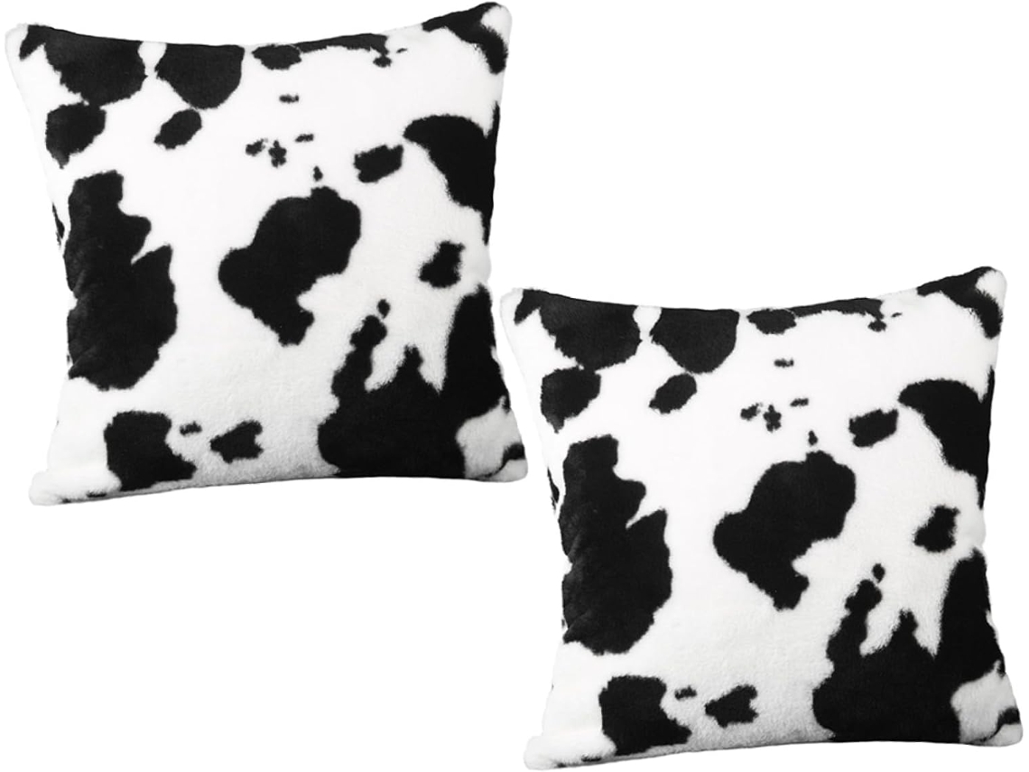 2 Capas de Almofada Quadradas Pelúcia com Estampa Vaca, Zíper Invisível, Capa Decorativa para Sofá, CHABERLU