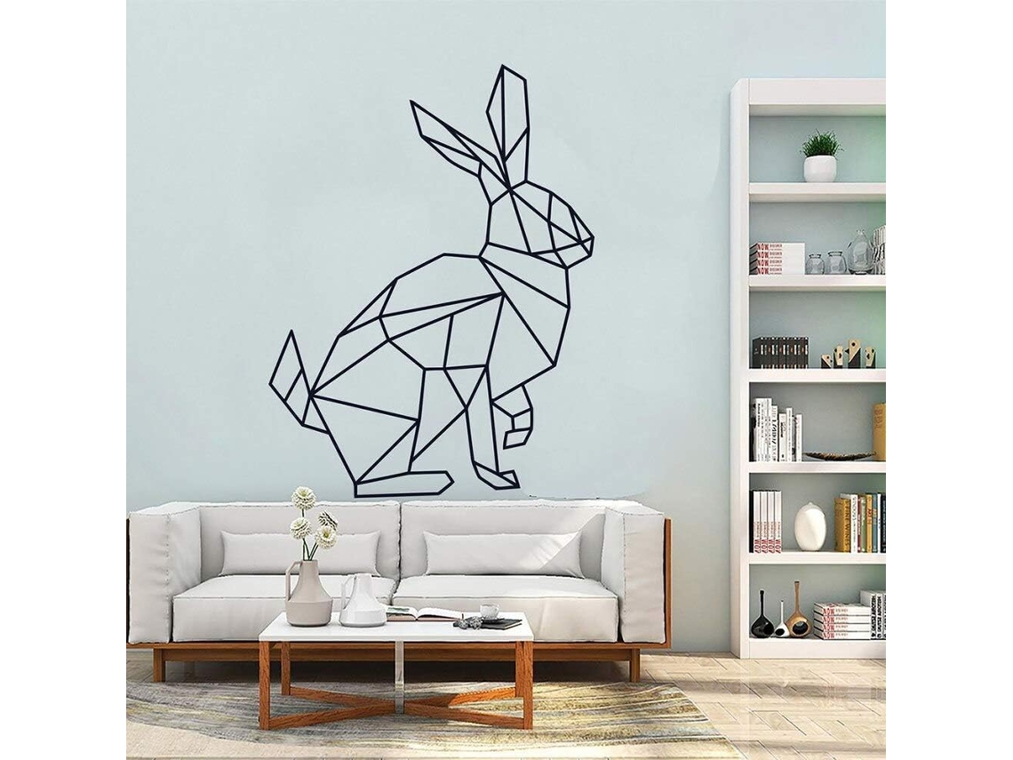 Adesivos de parede abstratos com animais, arte geométrica de coelho, decoração para casa, adesivo de parede em vinil, 76x57 cm