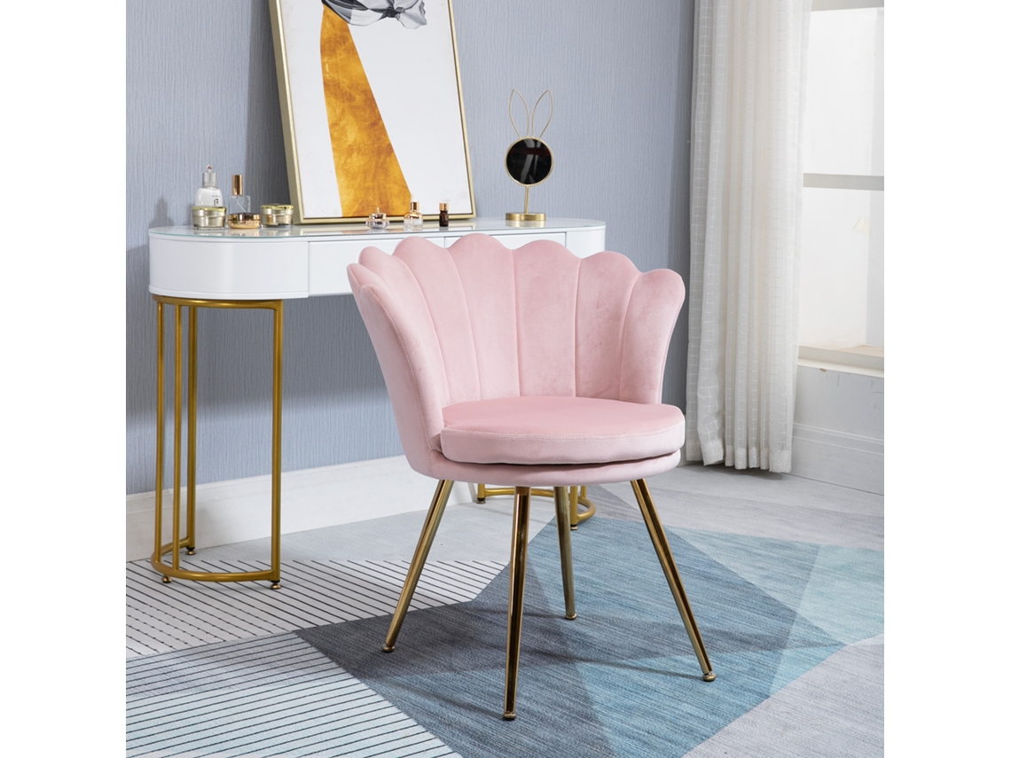 Poltrona Estilo Vintage Em Veludo Com Pés Em Tons De Rosa E Dourado.