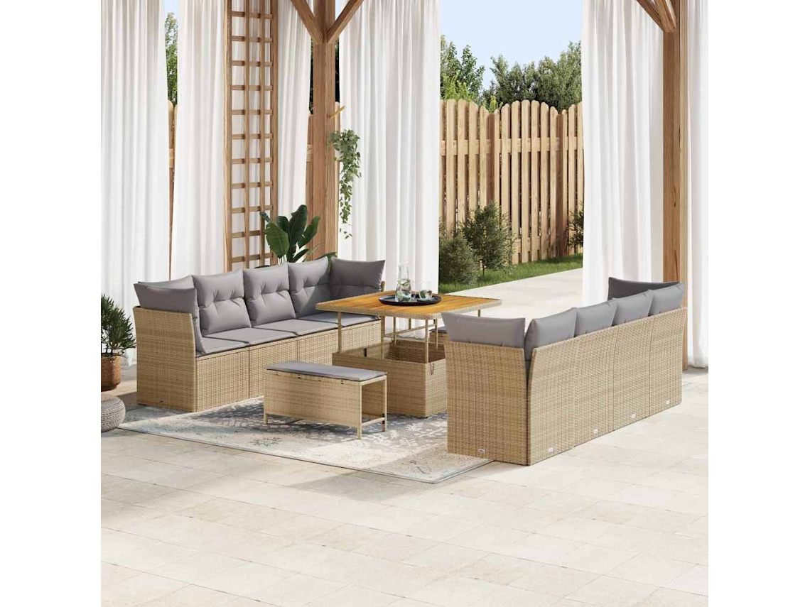 Vidaxl Conjunto De Sofá De Jardim 11 Unid. Bege Vime Pe