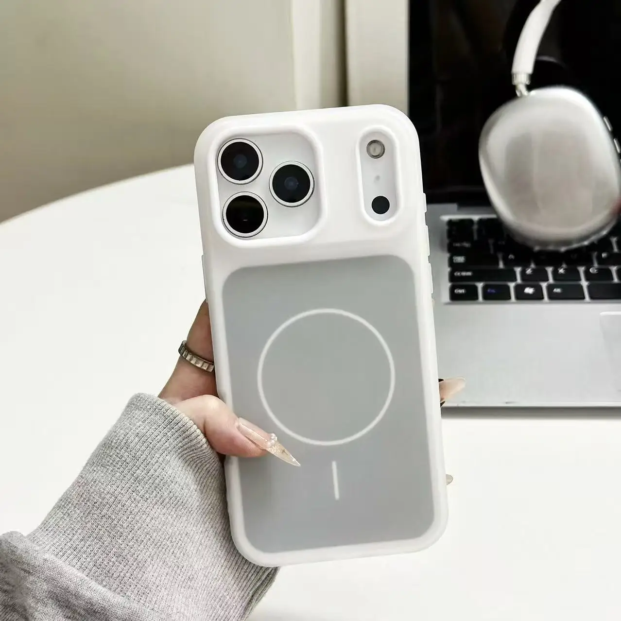 Capa Magnética 2 Em 1 Para Iphone 12 Pro Max (branco), Compatível Com Carregamento Sem Fio Magsafe, Acabamento Fosco.