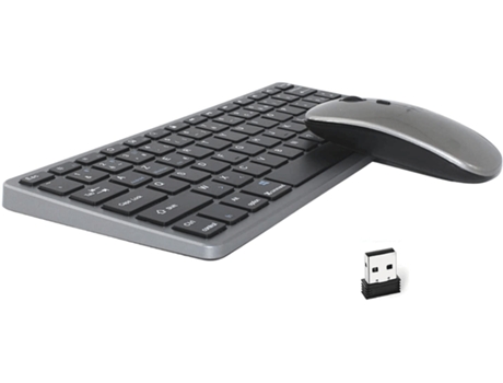 Teclado Compacto Rato e Teclado Sem Fio Recarregável Por Bateria Azerty 2.4Ghz e 2 Bluetooth Silencioso para Pc Portátil Smartphone OVEGNA K24