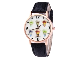 Relógio masculino de quartzo com pulseira de couro PU, estilo casual preto.