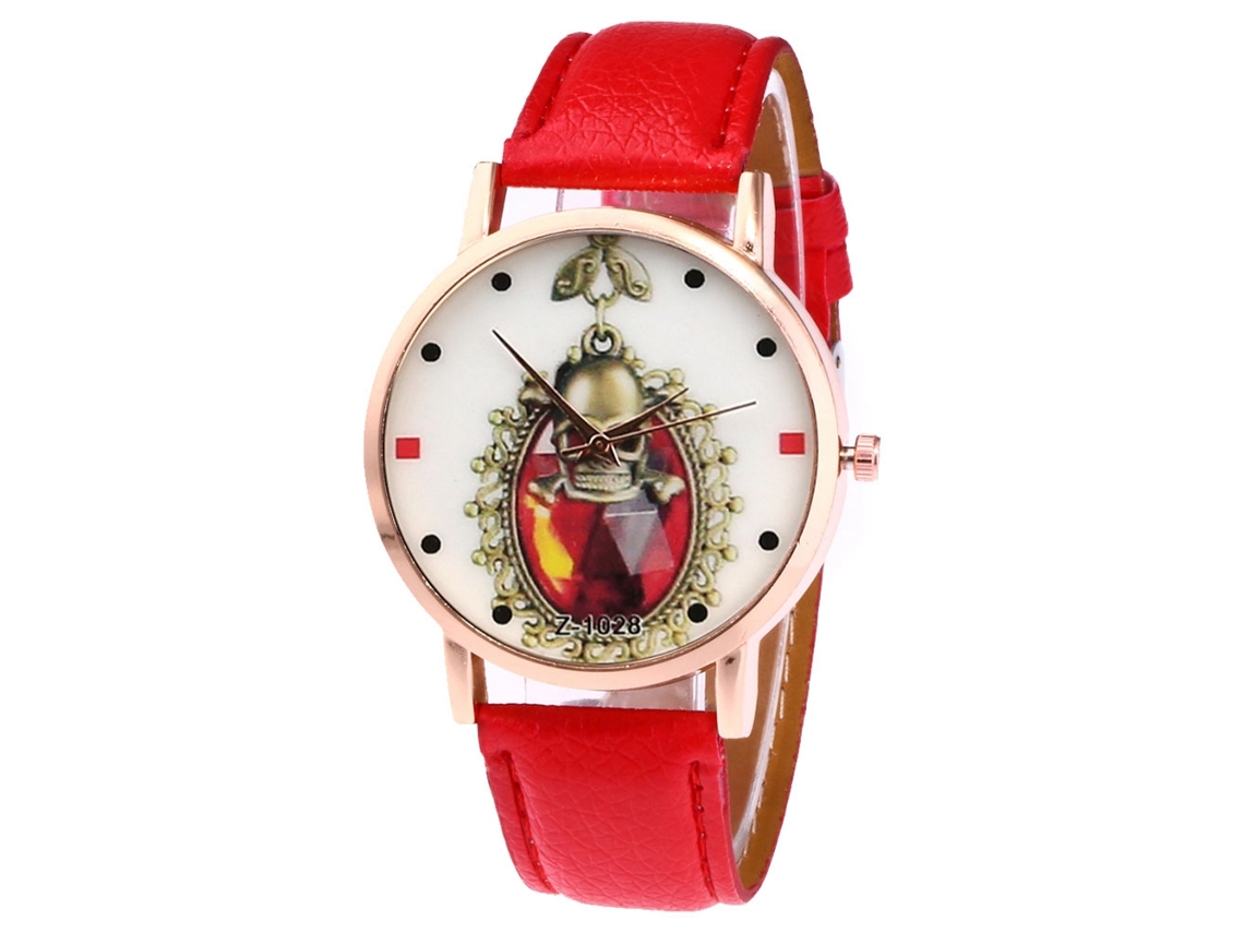 Reloj De Cuarzo Unisex Con Correa De Cuero Pu Y Esfera Romana Casual Rojo Zhoulianfa