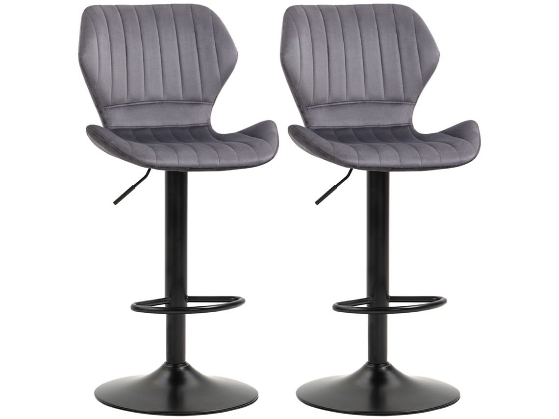 Conjunto 2 Banquetas Altas Altura Ajustável Assento Ergonômico Cinza