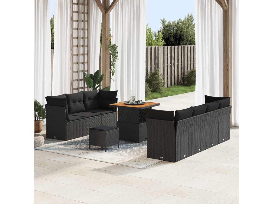 Vidaxl Conjunto De Sofá De Jardim 10 Unid. Preto Vime Pe