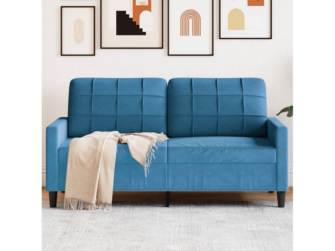 Sofá De 2 Lugares Veludo 140 Cm Azul Lovely Home