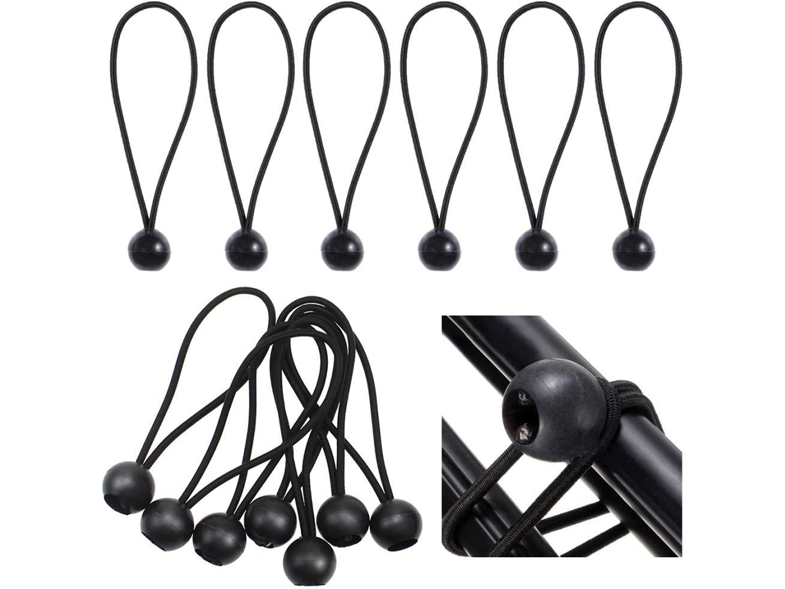 Conjunto de 20 Cintas Elásticas com Bola, Tensores Lona para Tendas, Lonas, Cartazes, Camping 15 Cm Preto AQUAFORGE
