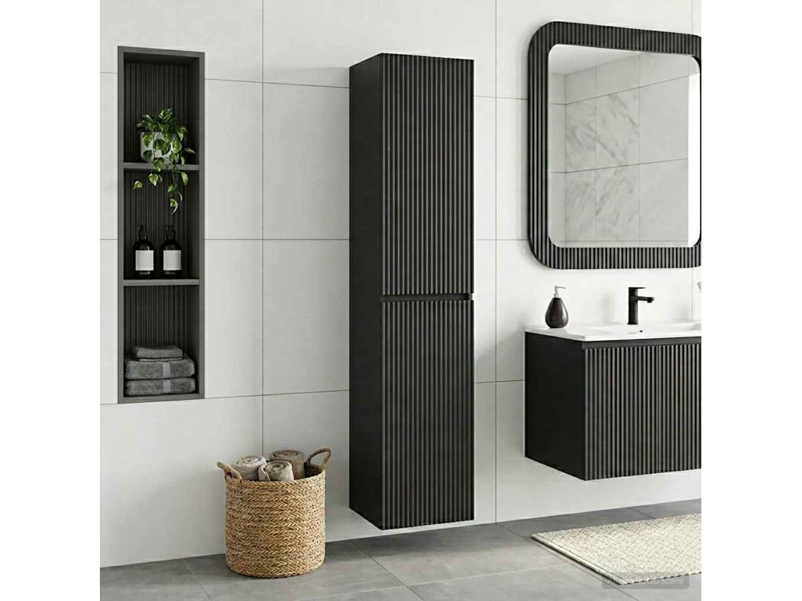 Vidaxl Gabinete De Banheiro Suspenso Preto 33 X 34,5 X 160 Cm