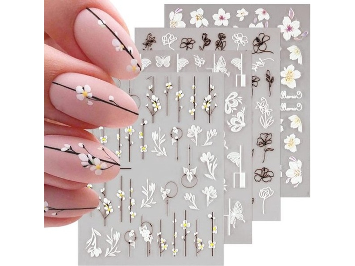 Conjunto De Adesivos Para Unhas 3d - Flores Para Unhas - Adesivos Self-adesivos - Arte Para Unhas Diy - Decoração - Conjunto De 4 Folhas