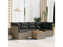 Vidaxl 7 Pcs Conjunto Sofás P/ Jardim C/ Almofadões Vime Pe Cinzento