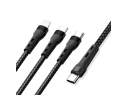 Cabo de Dados de Carregamento de 100w 6a Tipo C para 8 Pinos + Tipo C + Micro Usb 1,3m preto XIAOMOYU