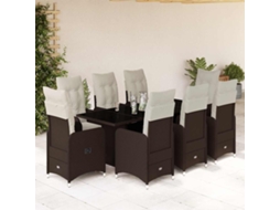 Vidaxl 9 Pcs Conjunto Bistrô De Jardim C/ Almofadões Vime Pe Castanho