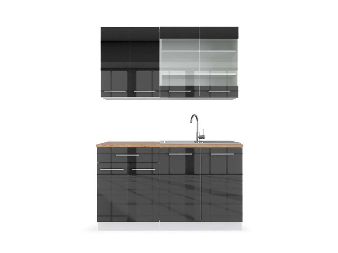 Cozinha Fame-Line, 140 cm, Carvalho PT, Antracite brilhante/branco, Vicco