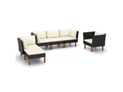 Vidaxl 6 Pcs Conj. Lounge Jardim Vime Pe e Madeira de Eucalipto Preto