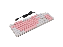 Lurelia Teclado Usb, 104 Teclas, Ergonómico, Mecânico, Rgb, Gaming, Antirriscos, Cores Branca/rosa