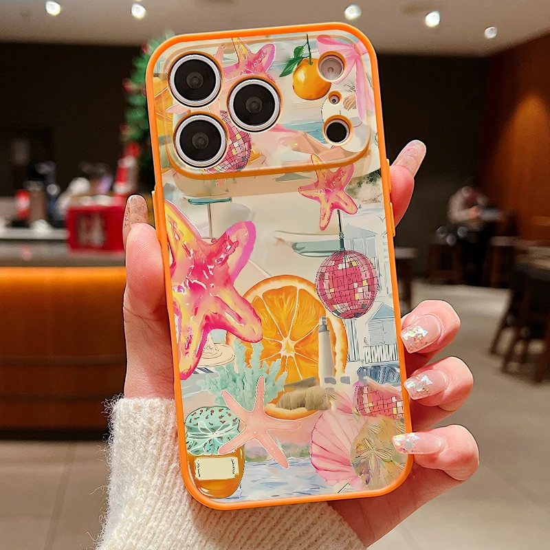 Capa Magnética Para Iphone 16 Pro Max Com Estampa De Pirulito E Estrela-do-mar Colorida (laranja), Pc