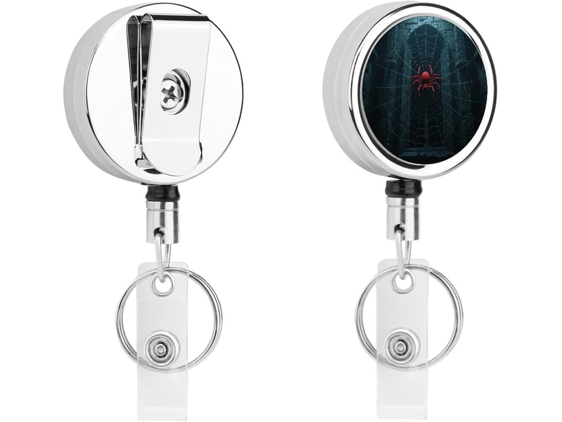 Porta Crachá Retrátil Red Castle Spider, Moderno E Durável, Em Metal, Com Cordão De Nylon De 68cm, Ideal Para