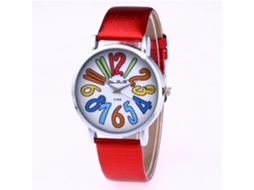 Reloj Casual De Moda Unisex Con Cuerda De Cuero Quartz Zhoulianfa Rojo