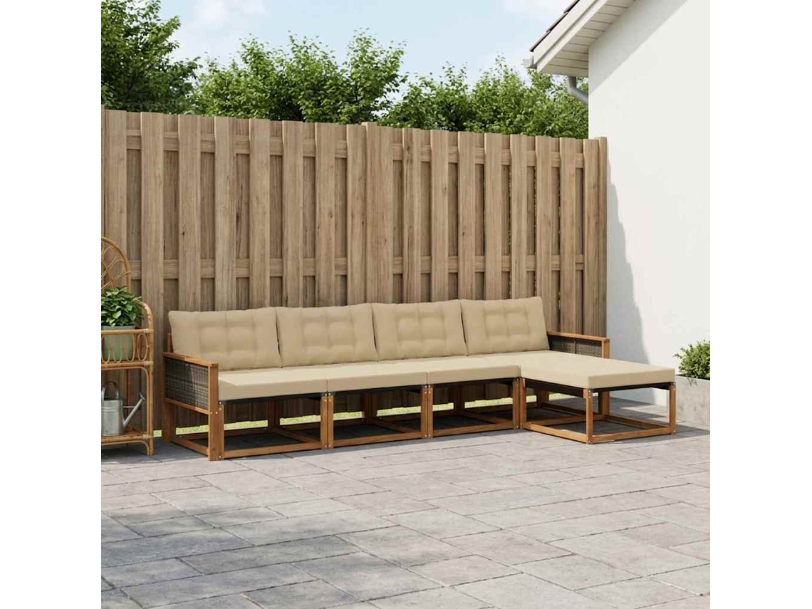Vidaxl Conjunto De Sofás Para Exterior 5 Pcs Natural E Bege