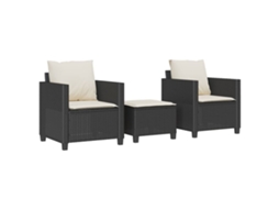 3 Pcs Conjunto de Bistrô com Almofadões Vime Pe Preto MAISON EXCLUSIVE