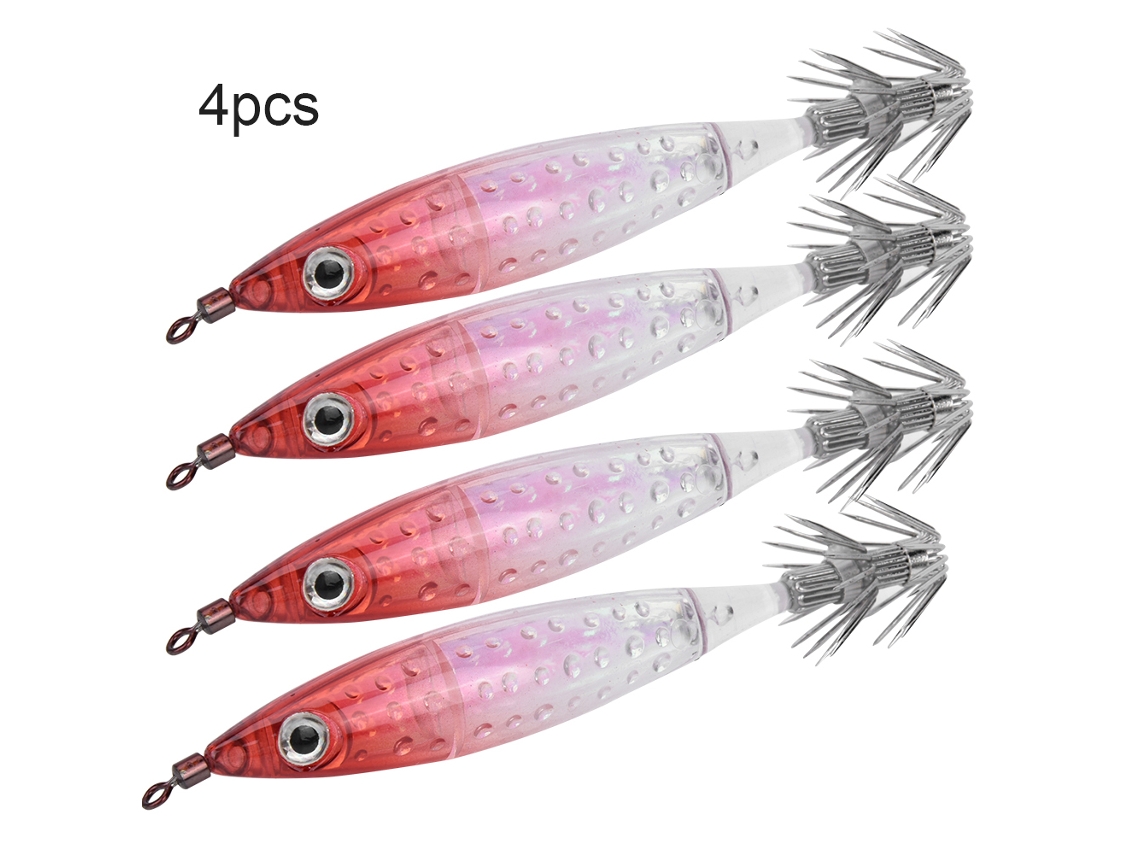 Squid Bait (to Attract Fish, Simulate Squid) Hard Squid Needle Red Head Transparent Body 4-pack Fishing Accessories