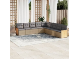 Vidaxl 9 Pcs Conjunto De Sofás P/ Jardim Com Almofadões Vime Pe Bege