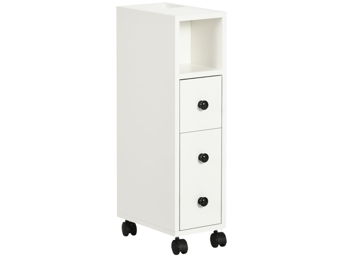 Armário de Casa de Banho Móvel Auxiliar para Espaço Reduzido com Rodas Prateleiras Abertas Armário e Gaveta 18x30x68,5cm Branco ZACHARY