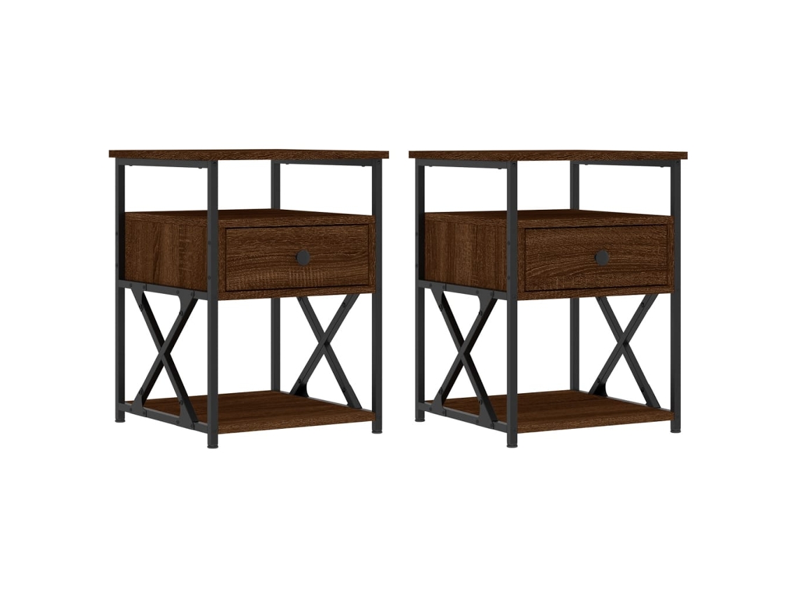 Conjunto de Mesas de Cabeceira 2pcs Derivados de Madeira Carvalho Castanho MAISON EXCLUSIVE (34x35,5x70 cm)