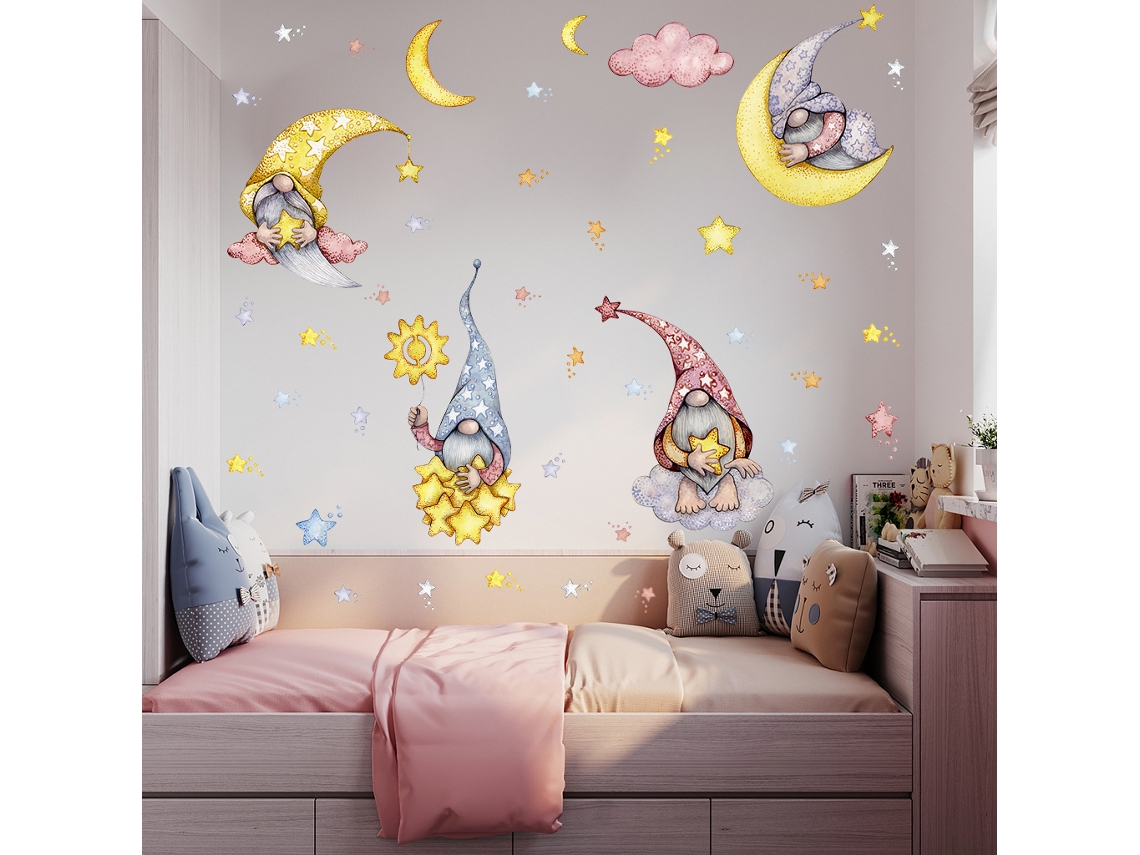 Conjunto De 4 Adesivos De Parede Com Lua E Estrelas Para Cama.