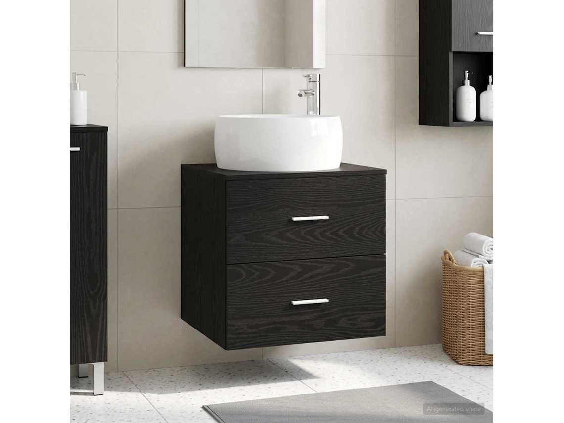 Vidaxl Vaidade Com Pia Suspensa Carvalho Preto 49,5 X 44,5 X 66 Cm