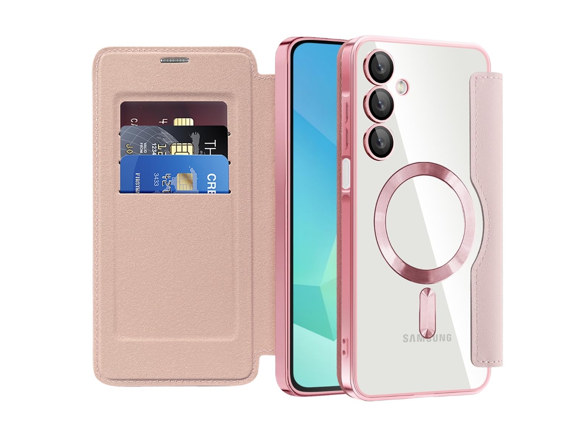 Capa De Couro Tipo Flip Compatível Com Magsafe Para Samsung Galaxy A56 5g - Rosa