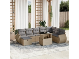 Vidaxl 9 Pcs Conjunto De Sofás P/ Jardim Com Almofadões Vime Pe Bege