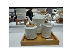 Açucareiro de porcelana branca de bambu Home Esprit, 19,5 x 9 x 17 cm, conjunto de 2
