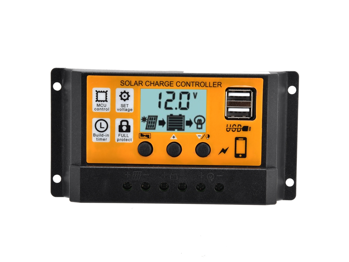 Controlador de Carga Solar Hkj com LCD e Dois USB 12V/24V 20A