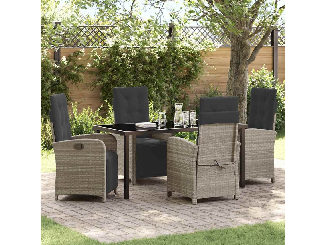 Vidaxl Conjunto de Jantar para Jardim 5 Pcs Cinzento claro Vime Pe