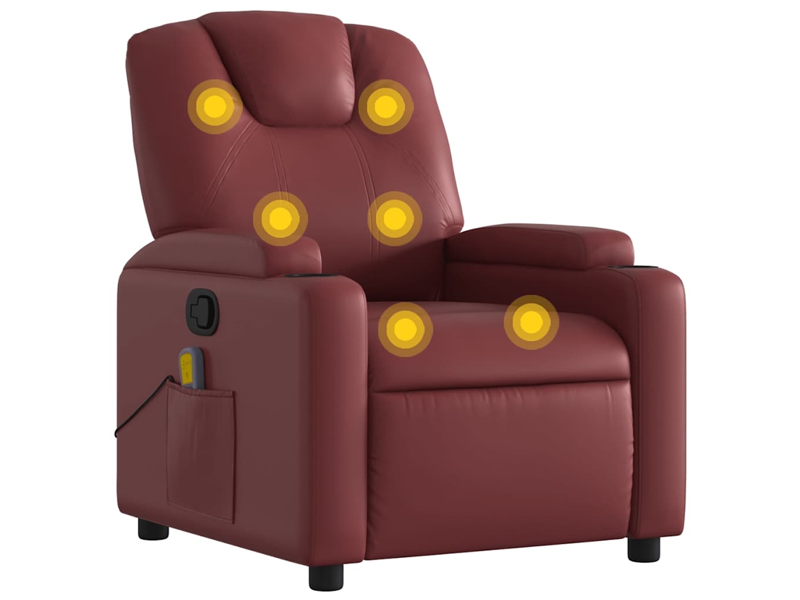Poltrona Massagem reclinável couro VIDAXL artificial vermelho tinto