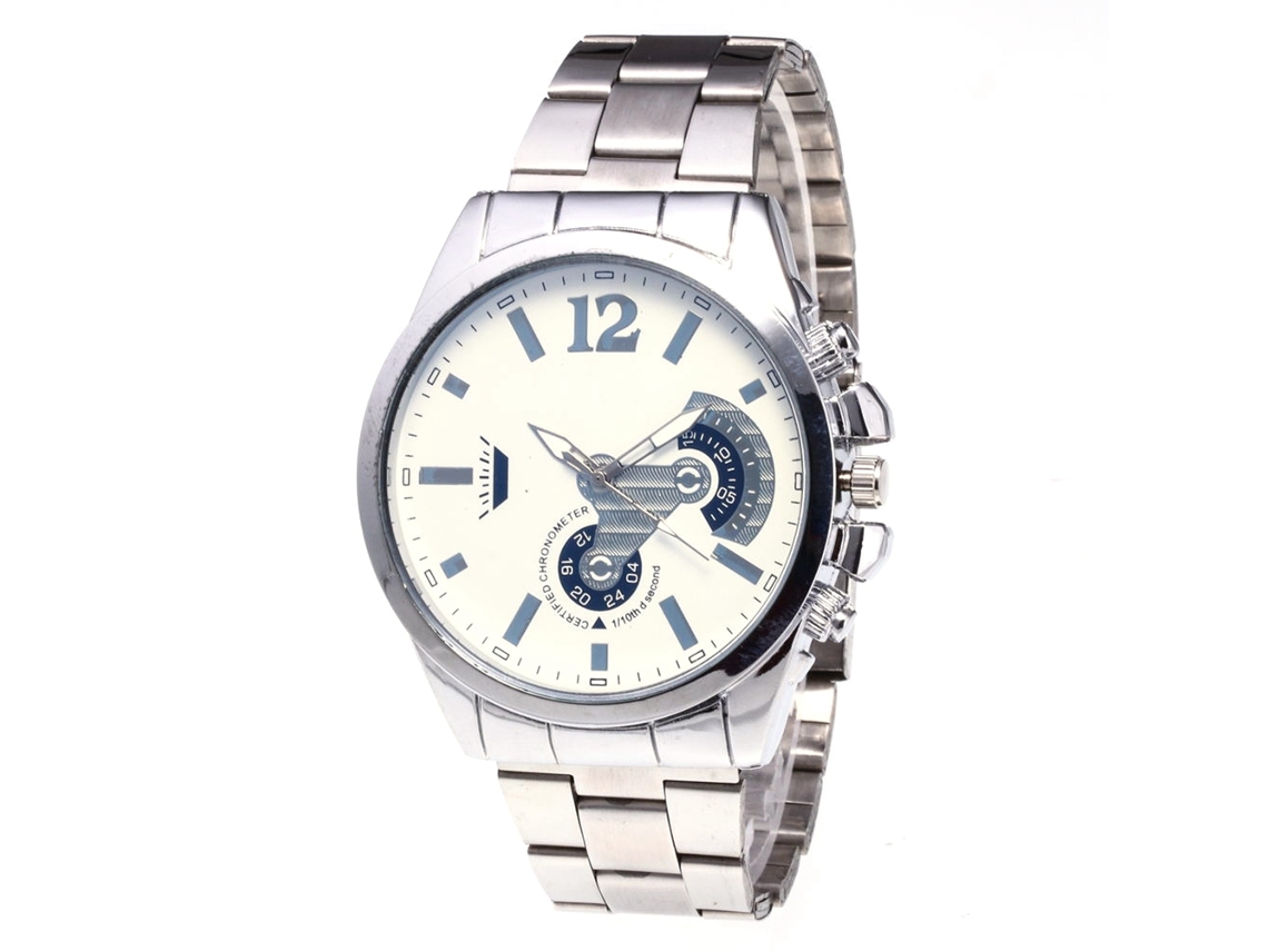 Relógio masculino Zhoulianfa, pulseira de aço, mostrador redondo, movimento de quartzo (superfície branca prateada)