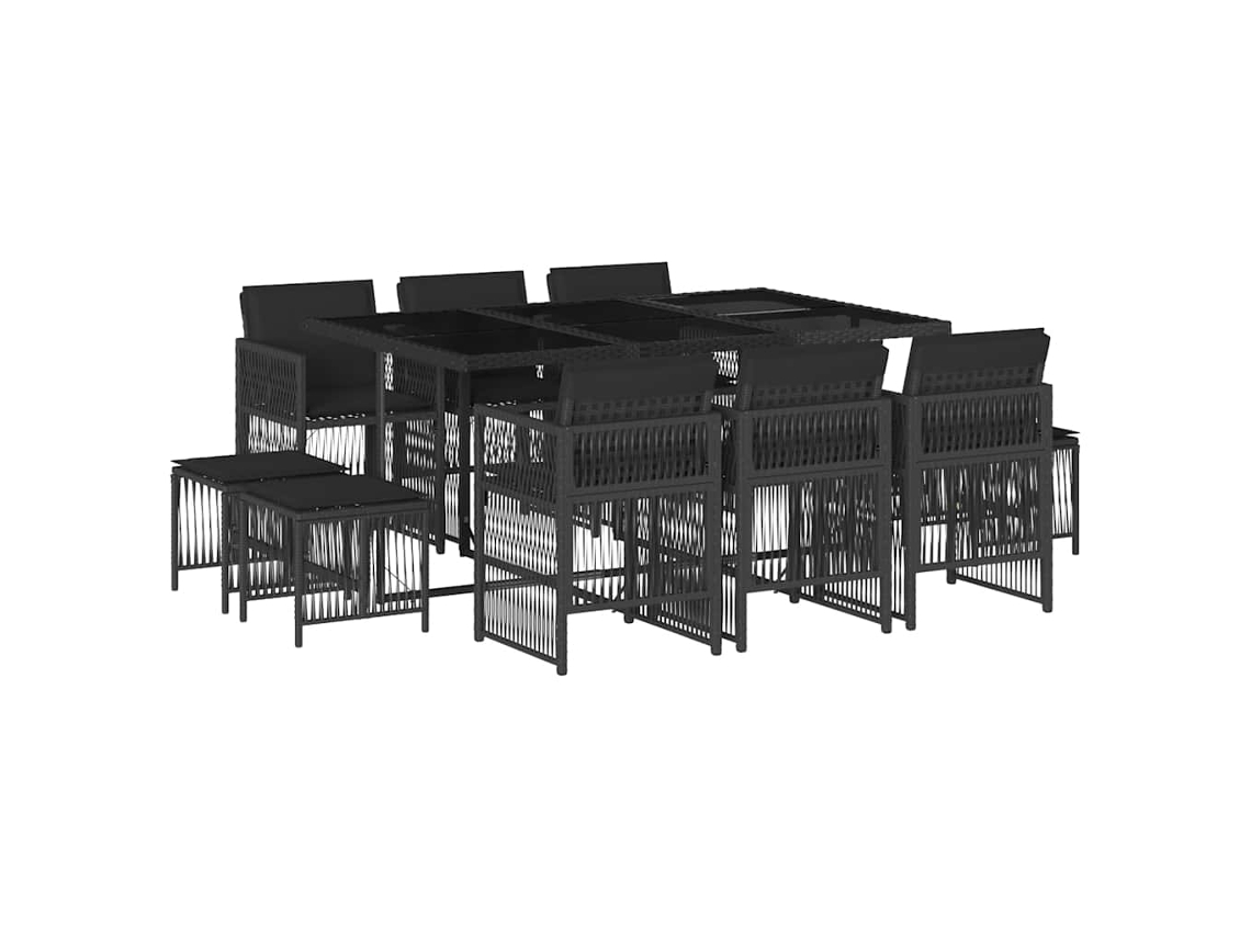 Conjunto de 11 Jantar para Jardim com Almofadões Vime Pe Preto MAISON EXCLUSIVE