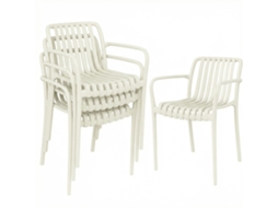 Cadeiras de Jardim 4 Peças Empilháveis com Design de Lâminas e Braços,ergonômicas Cor Creme BTFORUS