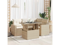 5 Pcs Conjunto De Sofás P/ Jardim Com Almofadões Vime Pe Bege Dkd Home Decor