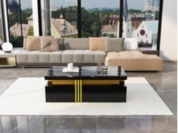 Mesa De Centro Retangular Moderna Com Placa Brilhante, 2 Gavetas Em Madeira, Tampos Em Mármore, Para Sala De Estar, 100x50x40 Cm Liptaptyn