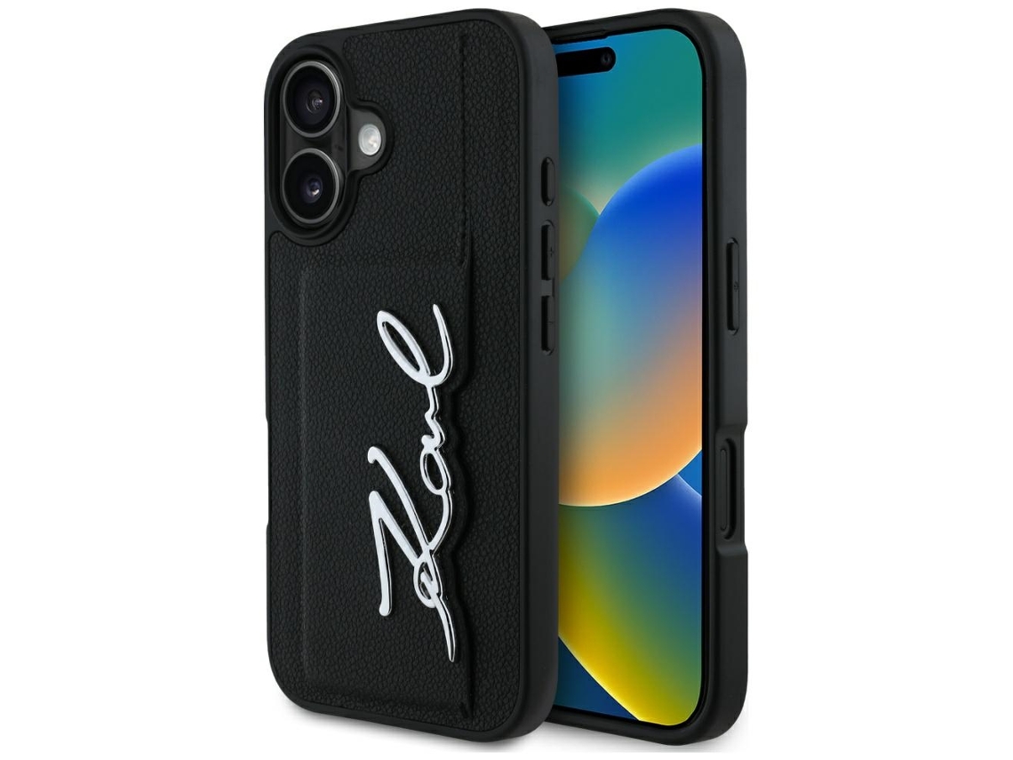 Capa Para Iphone 16 Karl Lagerfeld Com Slot Para Cartão E Pu Grão De Alta Qualidade
