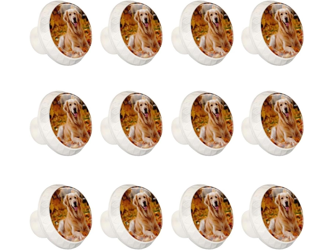 Puxadores E Maçanetas Redondas Para Armários De Cozinha, Conjunto De 12 Peças, Com Estampa De Folhas Golden Retriever No